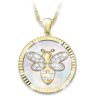 The Bradford Exchange Personalized 18K Gold-Plated Bee Pendant Adorned With A Mother-Of-Pearl Inlay And Crystal Accents - Personalized Jewelry