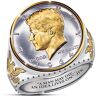 Bradford Authenticated JFK 100th Birthday Silver Coin Ring Recalls Iconic 1964 JFK Half Dollar Design