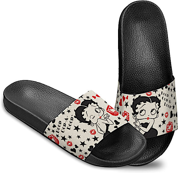 The Bradford Exchange Women's Ivory Slide Sandal Shoes Adorned With Betty Boop Art