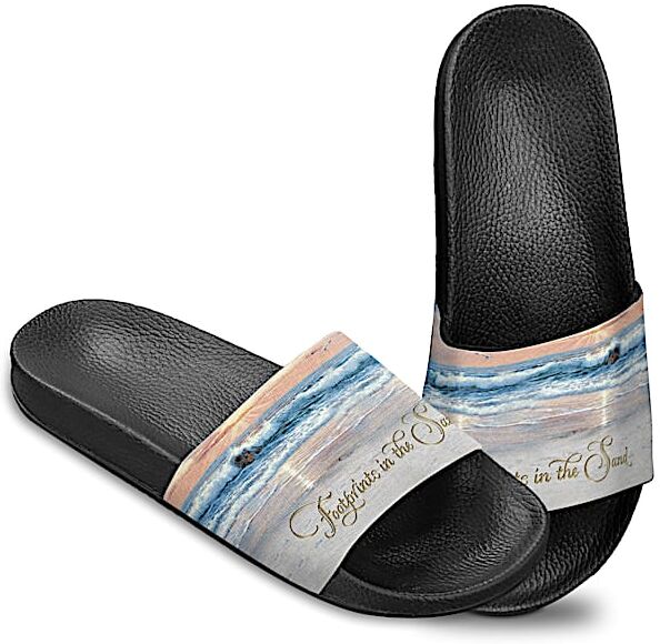 The Bradford Exchange Footprints In The Sand Women's Slide Sandals