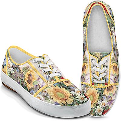 The Bradford Exchange Lena Liu Artistically Designed Canvas Sneakers: Sunflower Splendor The Bradford Exchange Lena Liu Artistically Designed Canvas Sneakers: Sunflower Splendor