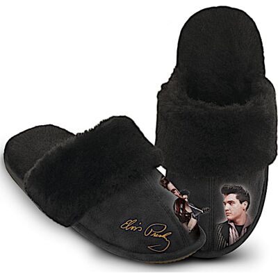 The Bradford Exchange Elvis Presley Women's Faux Suede House Slippers The Bradford Exchange Elvis Presley Women's Faux Suede House Slippers