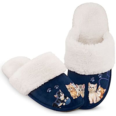 The Bradford Exchange Jrgen Scholz Kitten Art Women's House Slippers The Bradford Exchange Jrgen Scholz Kitten Art Women's House Slippers