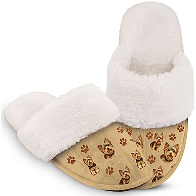 The Bradford Exchange Yorkie Faux Suede Women's Slippers With Faux Fur The Bradford Exchange Yorkie Faux Suede Women's Slippers With Faux Fur