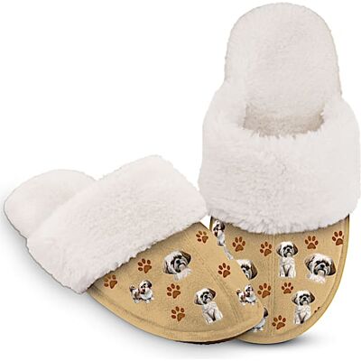 The Bradford Exchange Shih Tzu Faux Suede Women's Slippers With Faux Fur The Bradford Exchange Shih Tzu Faux Suede Women's Slippers With Faux Fur