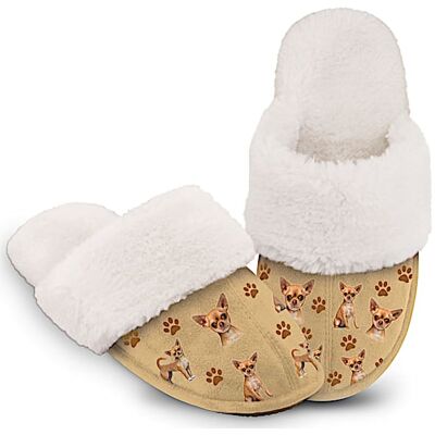 The Bradford Exchange Chihuahua Faux Suede Women's Slippers With Faux Fur The Bradford Exchange Chihuahua Faux Suede Women's Slippers With Faux Fur