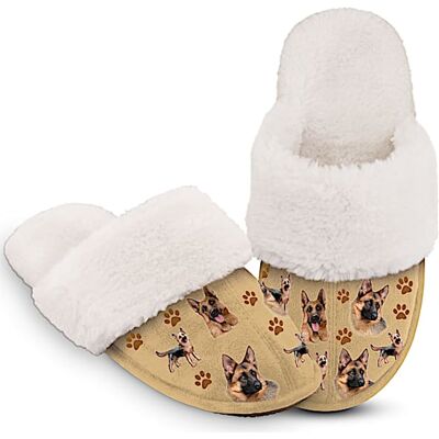 The Bradford Exchange German Shepherd Faux Suede Women's Slippers With Faux Fur The Bradford Exchange German Shepherd Faux Suede Women's Slippers With Faux Fur