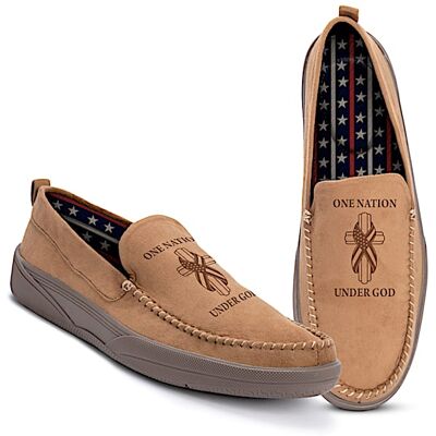 The Bradford Exchange One Nation Under God Men's Faux Suede Moccasins The Bradford Exchange One Nation Under God Men's Faux Suede Moccasins