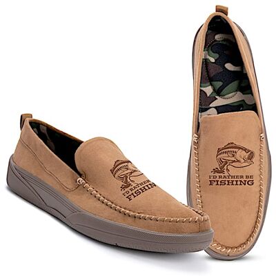 The Bradford Exchange I'd Rather Be Fishing Men's Faux Suede Moccasins The Bradford Exchange I'd Rather Be Fishing Men's Faux Suede Moccasins
