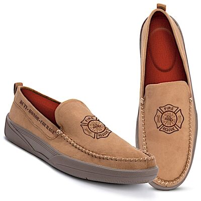 The Bradford Exchange Firefighter's Honor Men's Faux Suede Slip-On Moccasins The Bradford Exchange Firefighter's Honor Men's Faux Suede Slip-On Moccasins