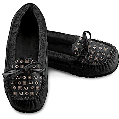 The Bradford Exchange Personalized Women's Black Suede Moccasins With Initials The Bradford Exchange Personalized Women's Black Suede Moccasins With Initials