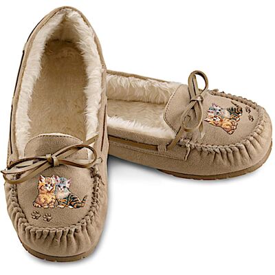 The Bradford Exchange Jrgen Scholz Cutie Cat Women's Suede Moccasins The Bradford Exchange Jrgen Scholz Cutie Cat Women's Suede Moccasins