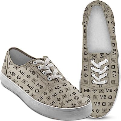 The Bradford Exchange Designer-Style Printed Tan Canvas Shoes With Your Initials The Bradford Exchange Designer-Style Printed Tan Canvas Shoes With Your Initials