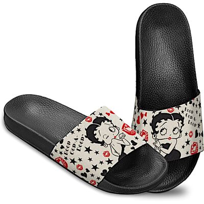 The Bradford Exchange Women's Ivory Slide Sandal Shoes Adorned With Betty Boop Art The Bradford Exchange Women's Ivory Slide Sandal Shoes Adorned With Betty Boop Art