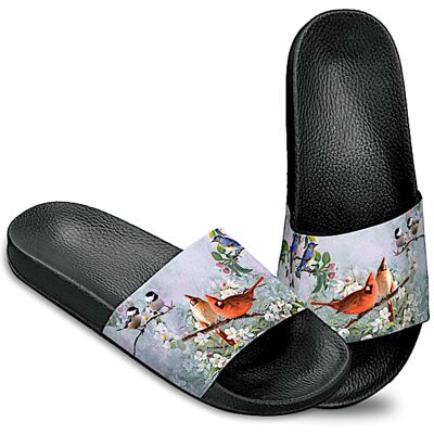 The Bradford Exchange Women's Slide Sandal Shoes Adorned With Bird Art By Artist Joe Hautman The Bradford Exchange Women's Slide Sandal Shoes Adorned With Bird Art By Artist Joe Hautman