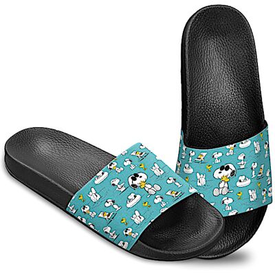 The Bradford Exchange PEANUTS Women's Teal Slide Sandal Shoes Adorned With Snoopy Art The Bradford Exchange PEANUTS Women's Teal Slide Sandal Shoes Adorned With Snoopy Art