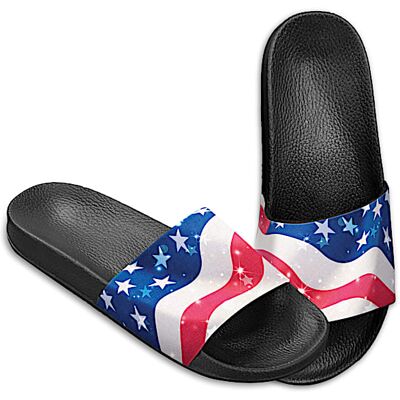 The Bradford Exchange Women's Patriotic American Flag Faux Leather Slide Sandals The Bradford Exchange Women's Patriotic American Flag Faux Leather Slide Sandals
