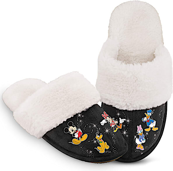 The Bradford Exchange Disney Mickey Mouse & Friends Women's Slippers With Faux Fur