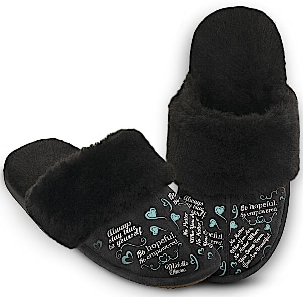 The Bradford Exchange Michelle Obama Quotes Faux Suede Slippers With Faux Fur