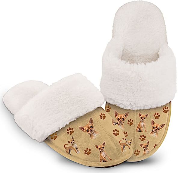 The Bradford Exchange Chihuahua Faux Suede Women's Slippers With Faux Fur