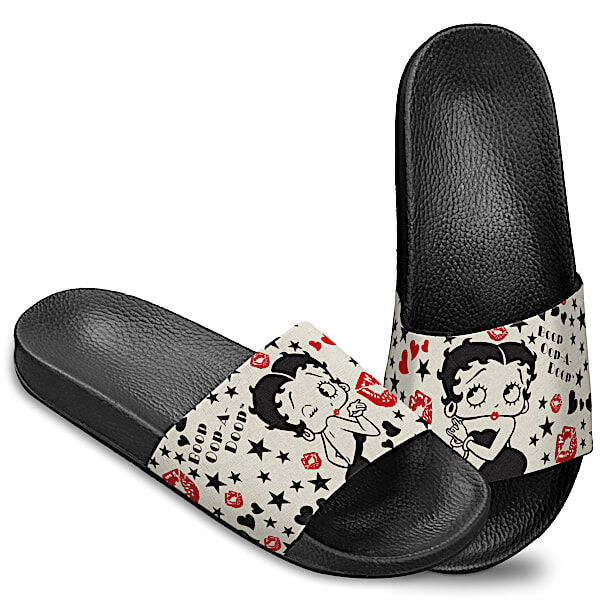 The Bradford Exchange Women's Ivory Slide Sandal Shoes Adorned With Betty Boop Art