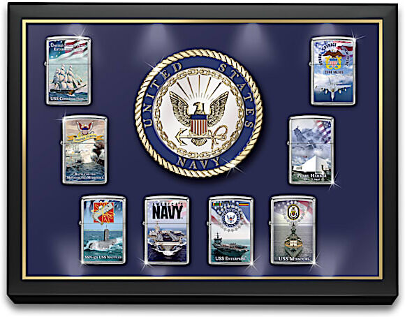 The Bradford Exchange US Navy Zippo Lighter Collection with Custom Display That Lights Up: 1 of 8000