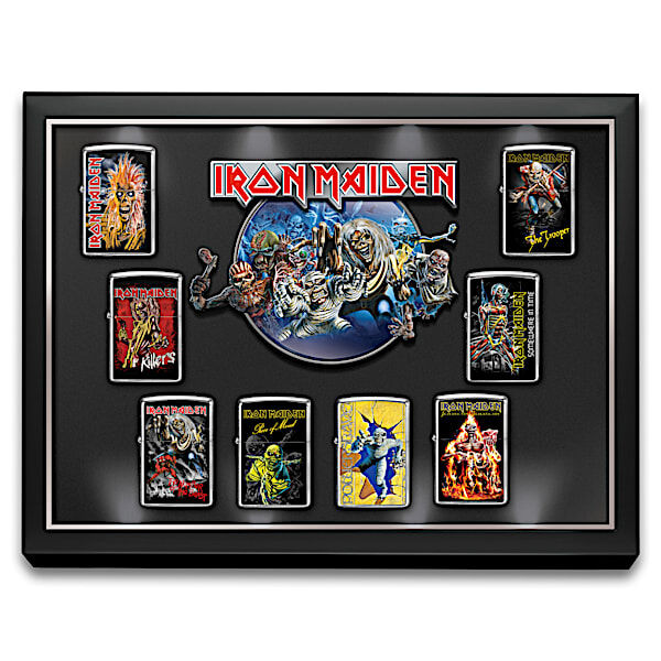 The Bradford Exchange Iron Maiden Zippo Lighters With Illuminated Display