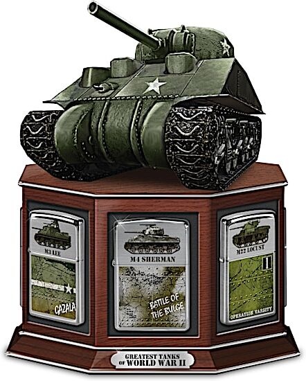 The Bradford Exchange Tanks Of WWII Zippo Lighters With M4 Sherman Display