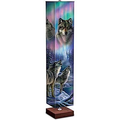 The Bradford Exchange James Meger Floor Lamp With Wolf Art On 4-Sided Fabric Shade The Bradford Exchange James Meger Floor Lamp With Wolf Art On 4-Sided Fabric Shade