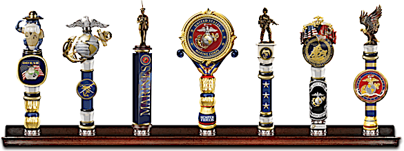 Hawthorne Village USMC Vintage-Style Sculpted Tap Handles With Display