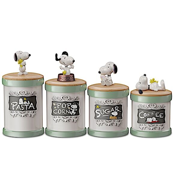 The Bradford Exchange PEANUTS Kitchen Canister Collection With Labels