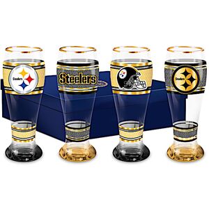 The Bradford Exchange Pittsburgh Steelers NFL 4-Piece Pilsner Glass Set With 12K Gold Rims The Bradford Exchange Pittsburgh Steelers NFL 4-Piece Pilsner Glass Set With 12K Gold Rims