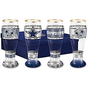 The Bradford Exchange Dallas Cowboys NFL 4-Piece Pilsner Glass Set With 12K Gold Rims The Bradford Exchange Dallas Cowboys NFL 4-Piece Pilsner Glass Set With 12K Gold Rims