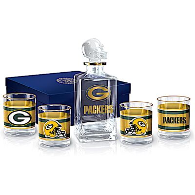 The Bradford Exchange NFL Green Bay Packers Five-Piece Decanter Set With Glasses The Bradford Exchange NFL Green Bay Packers Five-Piece Decanter Set With Glasses