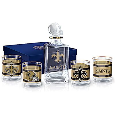 The Bradford Exchange NFL New Orleans Saints Five-Piece Decanter Set With Glasses The Bradford Exchange NFL New Orleans Saints Five-Piece Decanter Set With Glasses