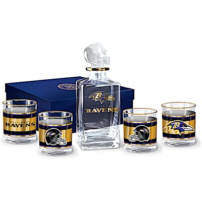 The Bradford Exchange NFL Baltimore Ravens Five-Piece Decanter Set With Glasses The Bradford Exchange NFL Baltimore Ravens Five-Piece Decanter Set With Glasses
