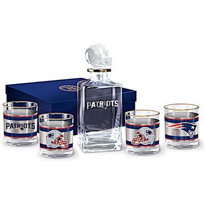 The Bradford Exchange NFL New England Patriots Five Piece Decanter Set With Glasses The Bradford Exchange NFL New England Patriots Five Piece Decanter Set With Glasses