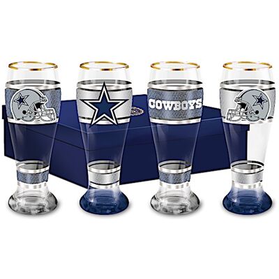 The Bradford Exchange Dallas Cowboys NFL 4-Piece Pilsner Glass Set With 12K Gold Rims The Bradford Exchange Dallas Cowboys NFL 4-Piece Pilsner Glass Set With 12K Gold Rims