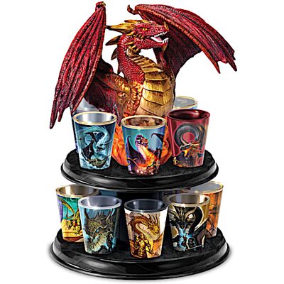 The Bradford Exchange Matthew Stawicki Dragon Art Shot Glasses With Wooden Display The Bradford Exchange Matthew Stawicki Dragon Art Shot Glasses With Wooden Display