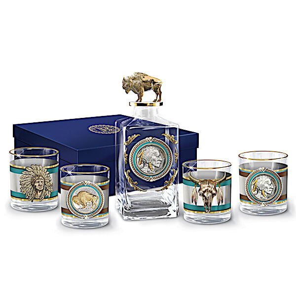 The Bradford Exchange Western Buffalo Nickel Five-Piece Decanter And Glasses Set