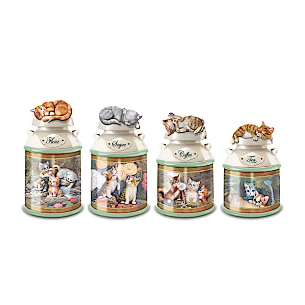 The Bradford Exchange Jurgen Scholz Cozy Kittens Sculpted Cat Canister Collection With Freshness Seal