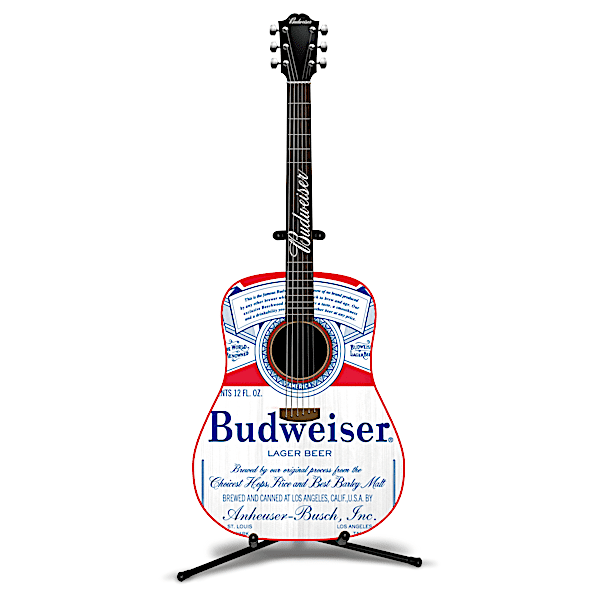The Hamilton Collection Budweiser Six String Guitar Sculpture With Real Strings