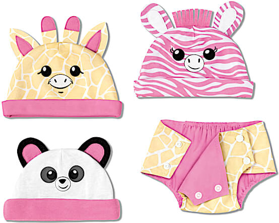 The Ashton-Drake Galleries Animal Hats And Reversible Diaper Cover Baby Doll Accessory Set