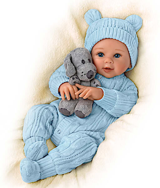 The Ashton-Drake Galleries Sherry Rawn Aiden Baby Boy Doll With Plush Puppy