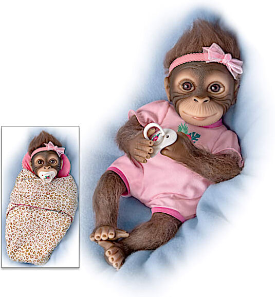 The Ashton-Drake Galleries Snuggle Suri Lifelike Baby Monkey Doll With Custom Bunting