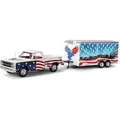 The Hamilton Collection Patriotic 1980 Dodge D150 Adventurer Diecast Truck & Trailer The Hamilton Collection Patriotic 1980 Dodge D150 Adventurer Diecast Truck & Trailer