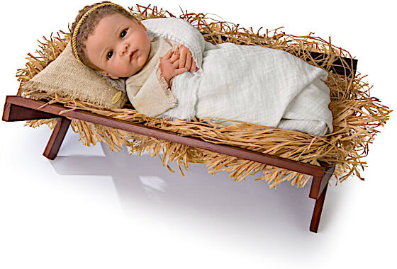 The Ashton-Drake Galleries Jesus Baby Doll With Realistic Manger And Natural Fabrics