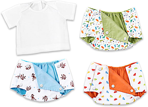 The Ashton-Drake Galleries 3 Reversible Baby Boy Doll Diaper Covers And 1 White T-Shirt