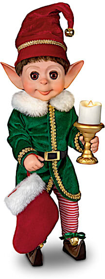 The Ashton-Drake Galleries Charlie The Christmas Elf Doll With An Illuminating Candle