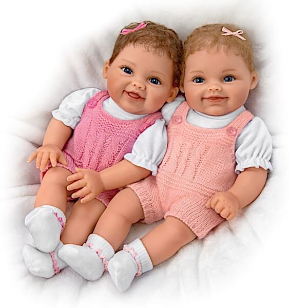 The Ashton-Drake Galleries Twin Baby Dolls By Ping Lau In Custom Knit Ensembles